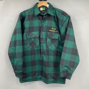 Vtg Wear Guard Flannel Shirt Jacket Men Medium Green Black Buffalo Plaid Quilted
